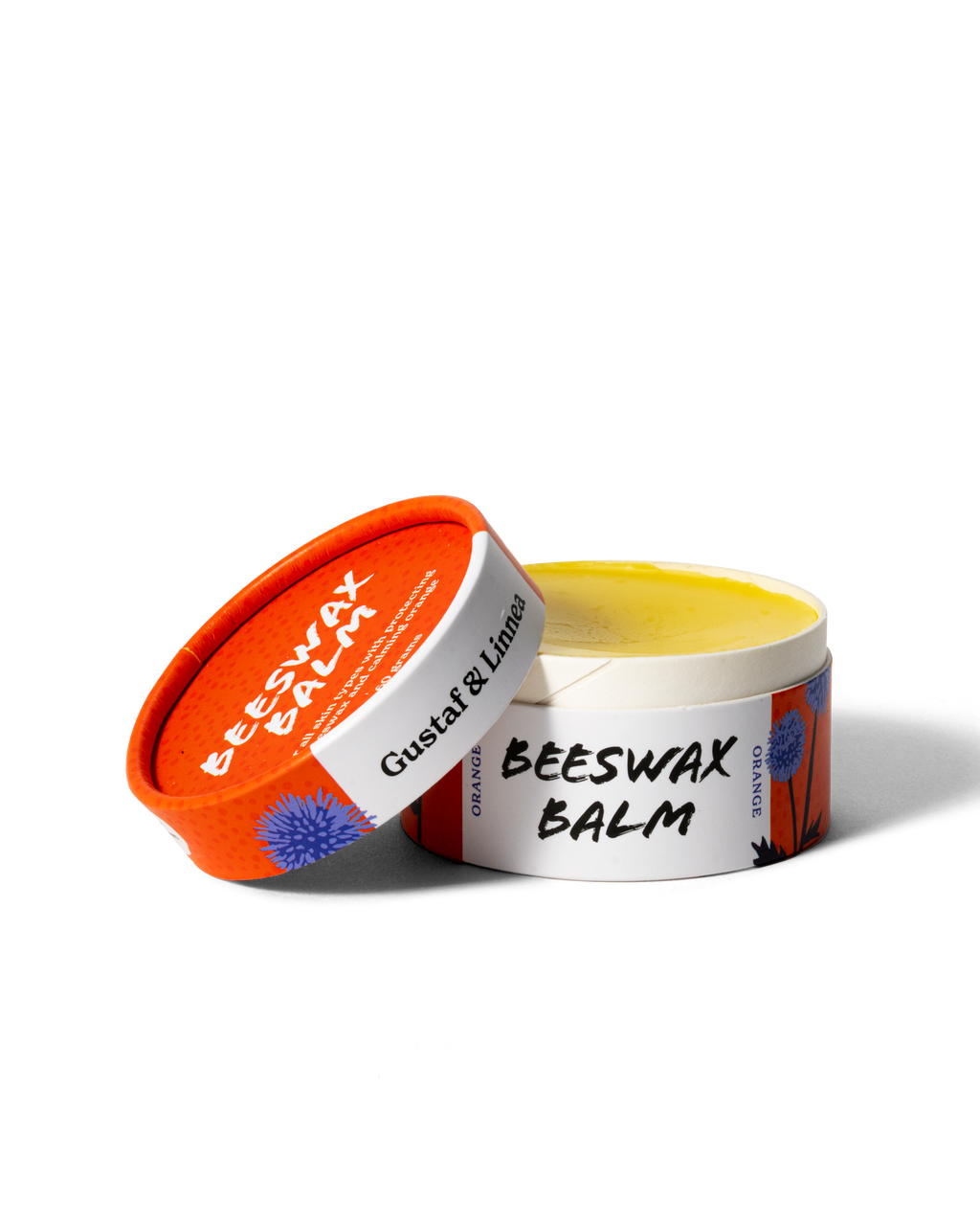 Bivaxsalva apelsin med avtaget lock, handgjord på Gotland.