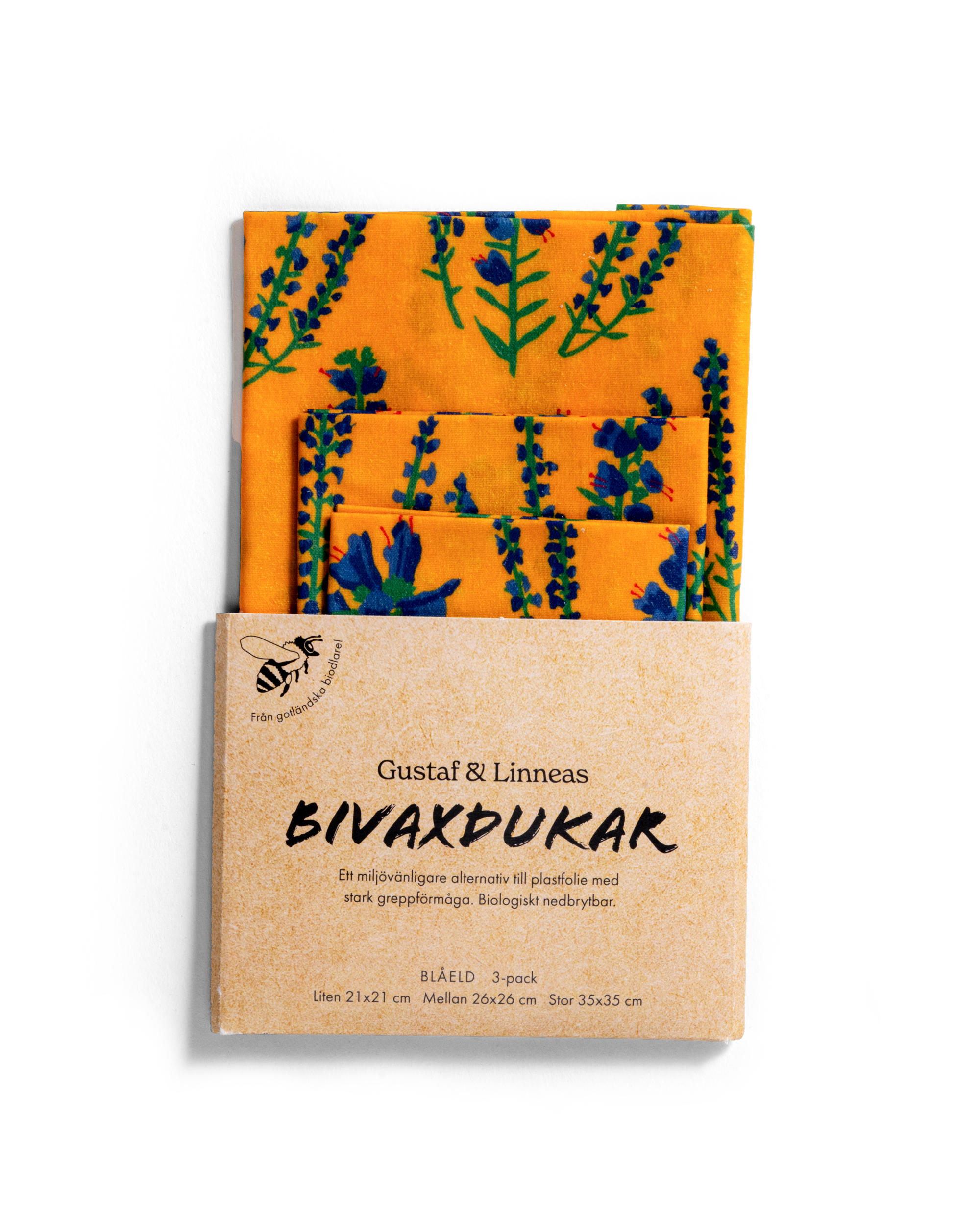 Bivaxdukar med blåeldsmotiv