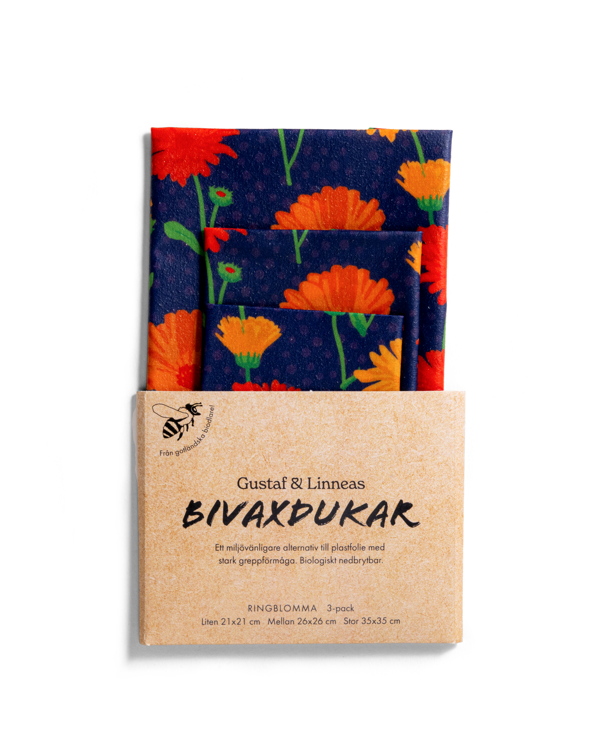 Bivaxdukar med ringblomsmotiv