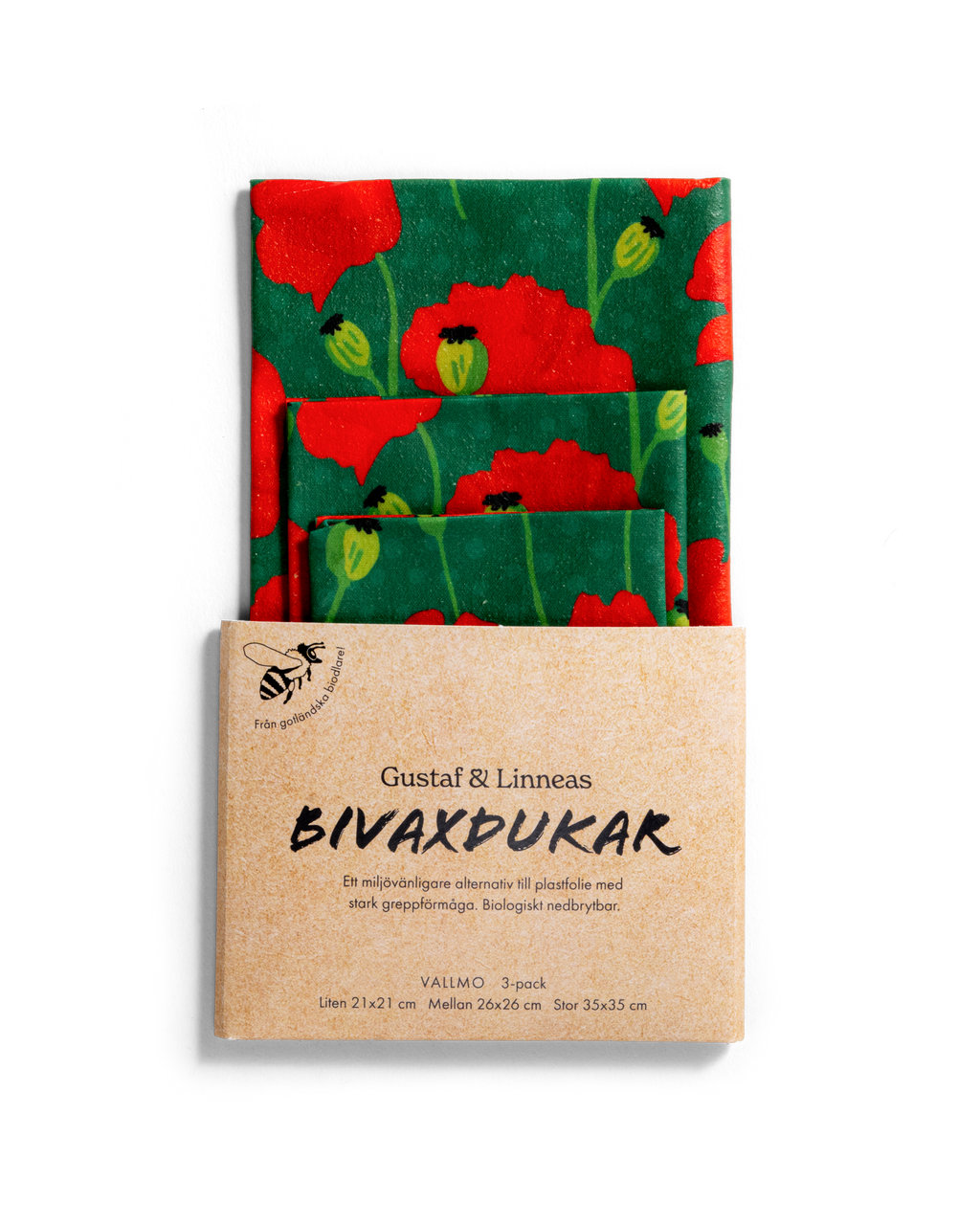 Bivaxdukar med vallmomotiv