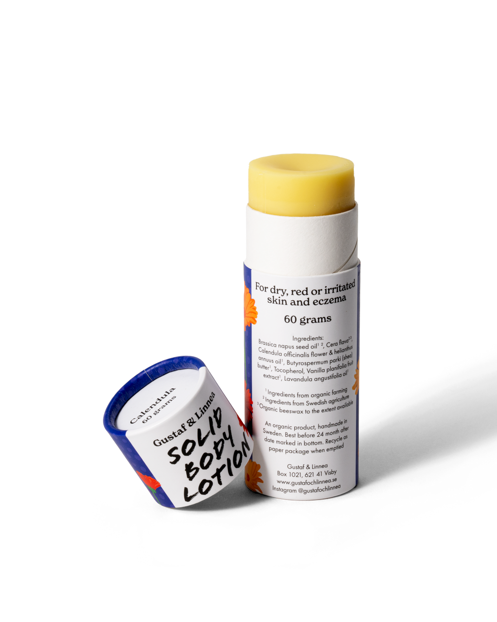 Kroppsstift med ringblomma, hudvård för torr och känslig hud