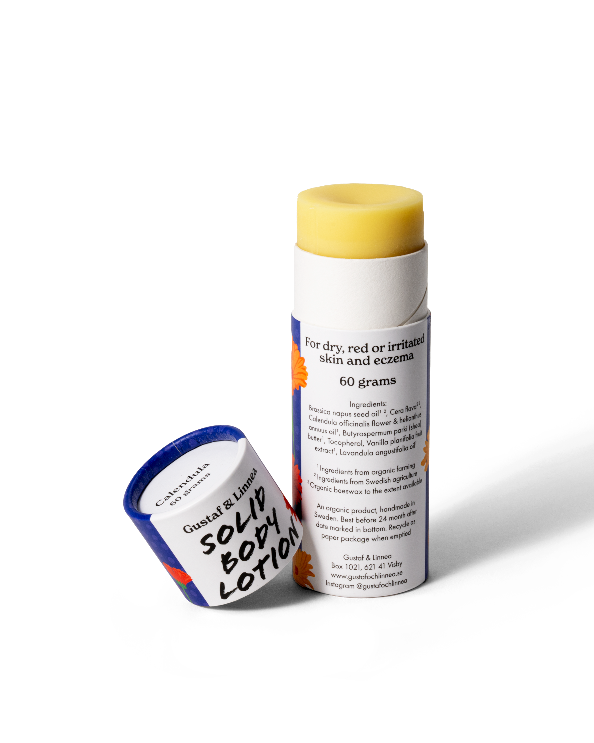 Kroppsstift med ringblomma, hudvård för torr och känslig hud