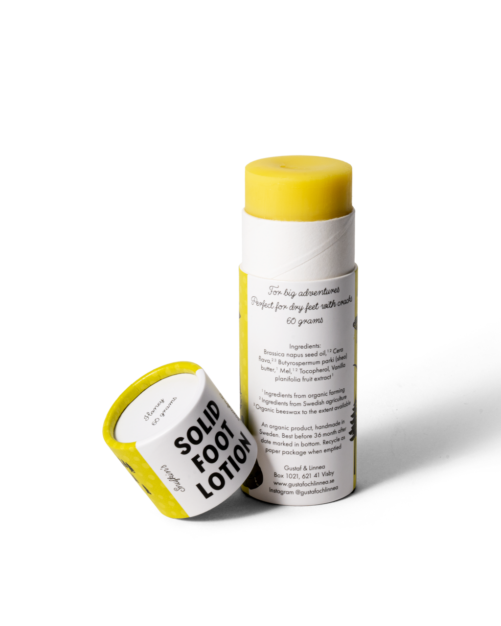 Öppet Mumin fotstift med Snusmumriken som visar stiftets konsistens.