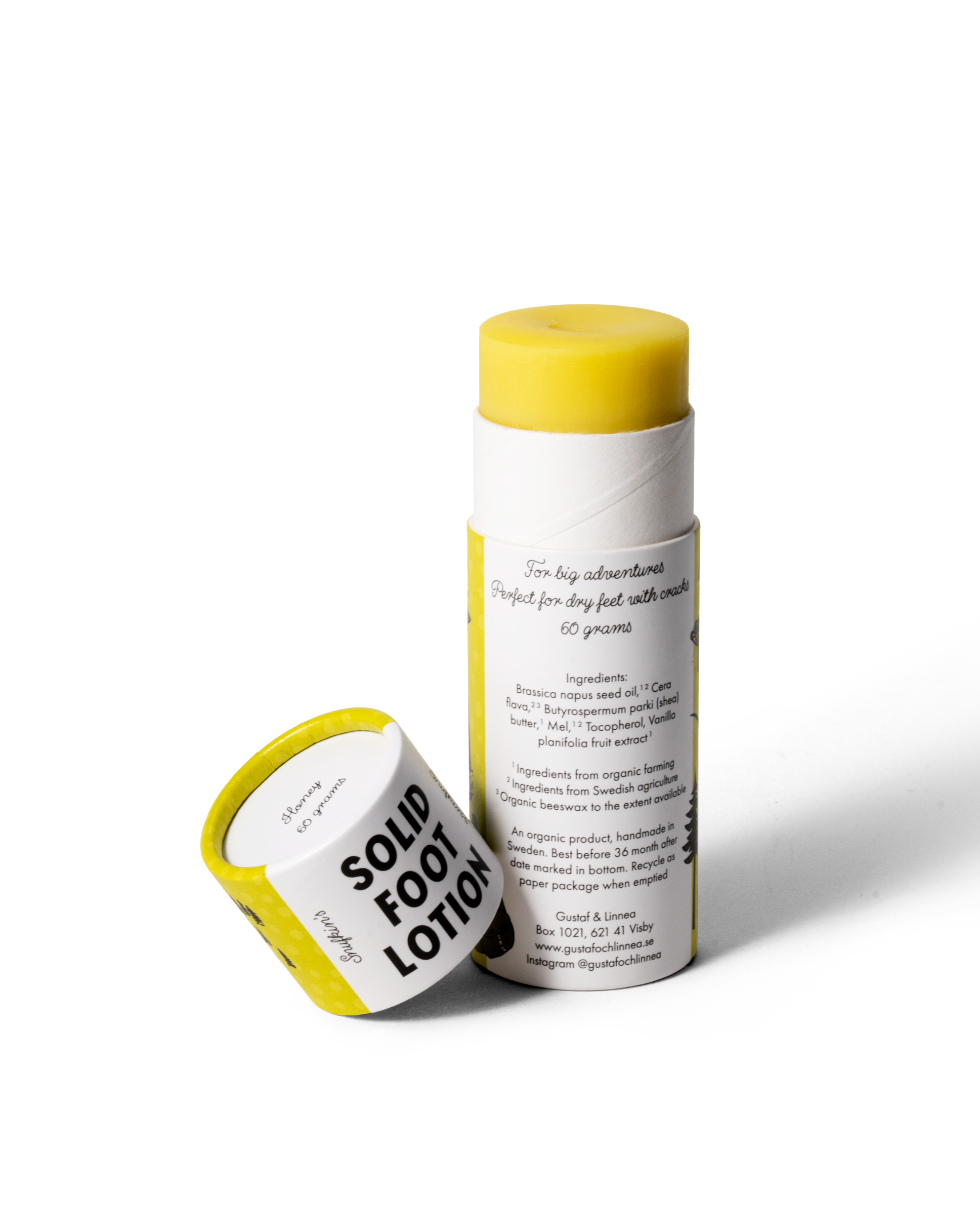 Öppet Mumin fotstift med Snusmumriken som visar stiftets konsistens.