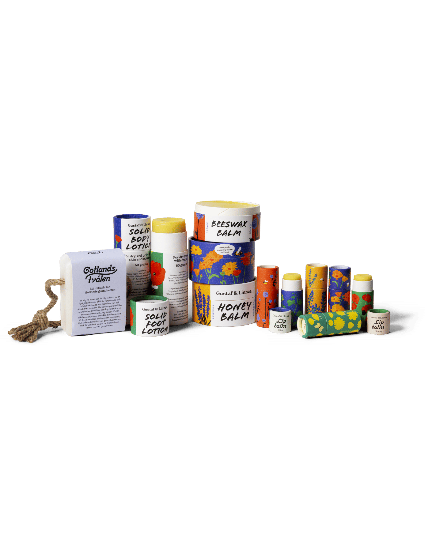 Ett stort produktkit med produkter från Gustaf & Linnea.