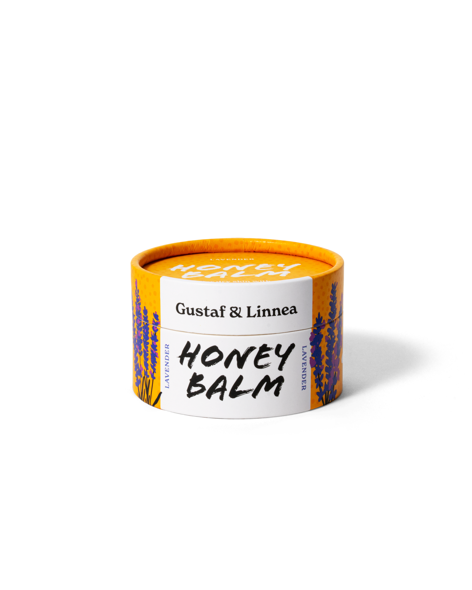 Honungssalva från Gustaf & Linnea i rund burk med blommotiv i gult och blått