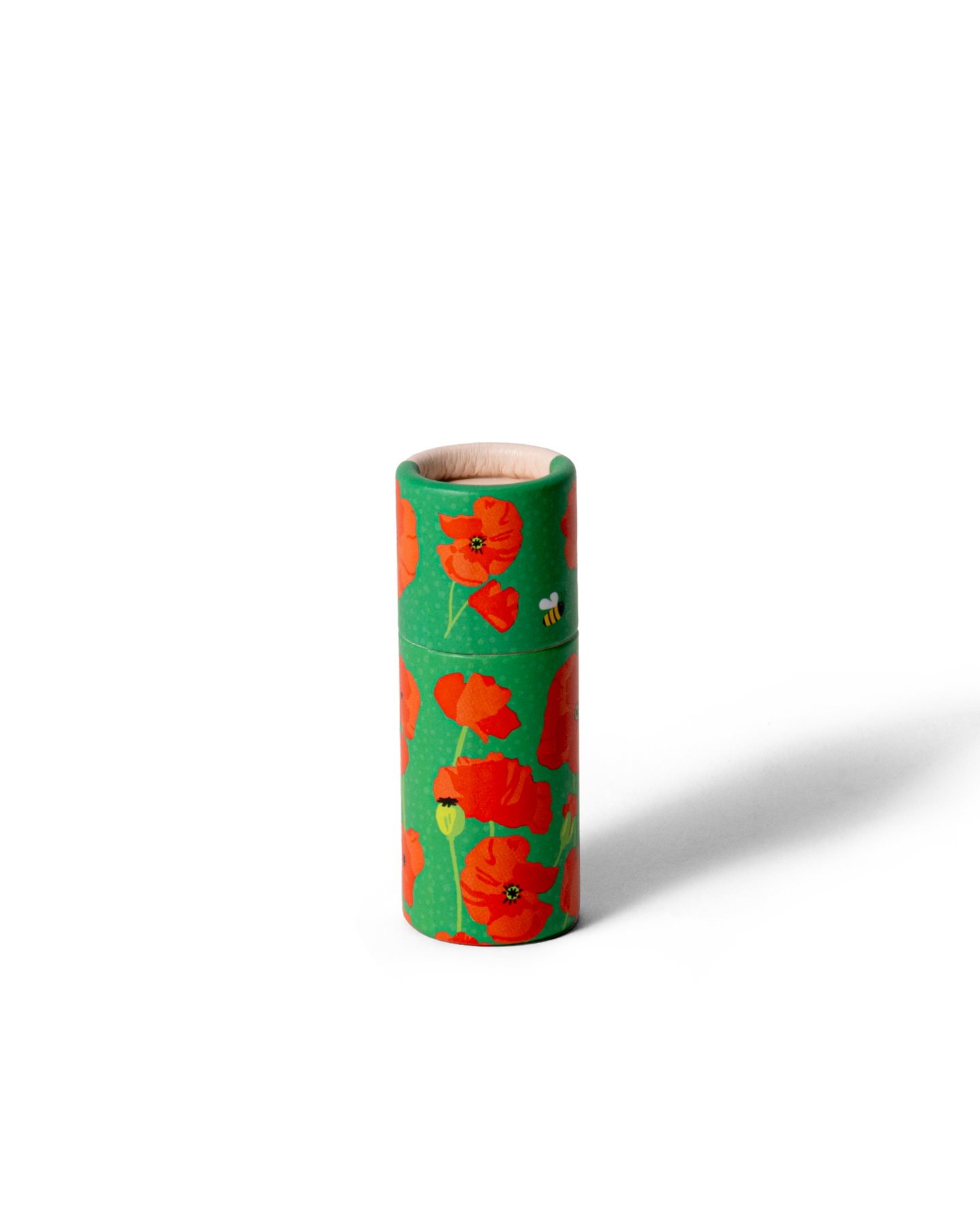 Handgjort läppcerat från Gustaf & Linnea med vallmomotiv i grönt och rött