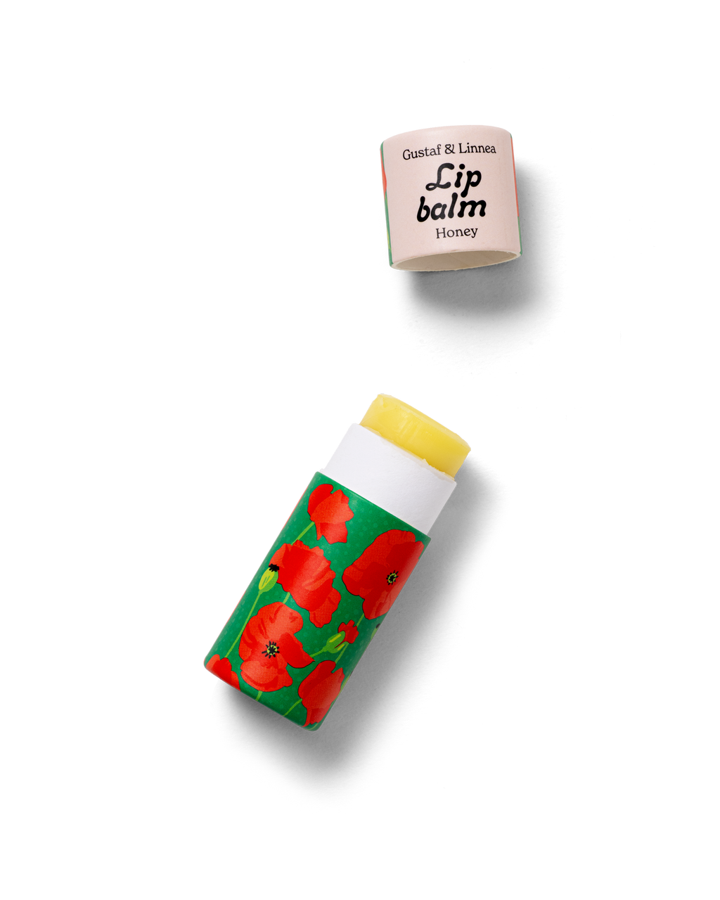 Handgjort läppcerat med vallmomotiv och naturliga ingredienser