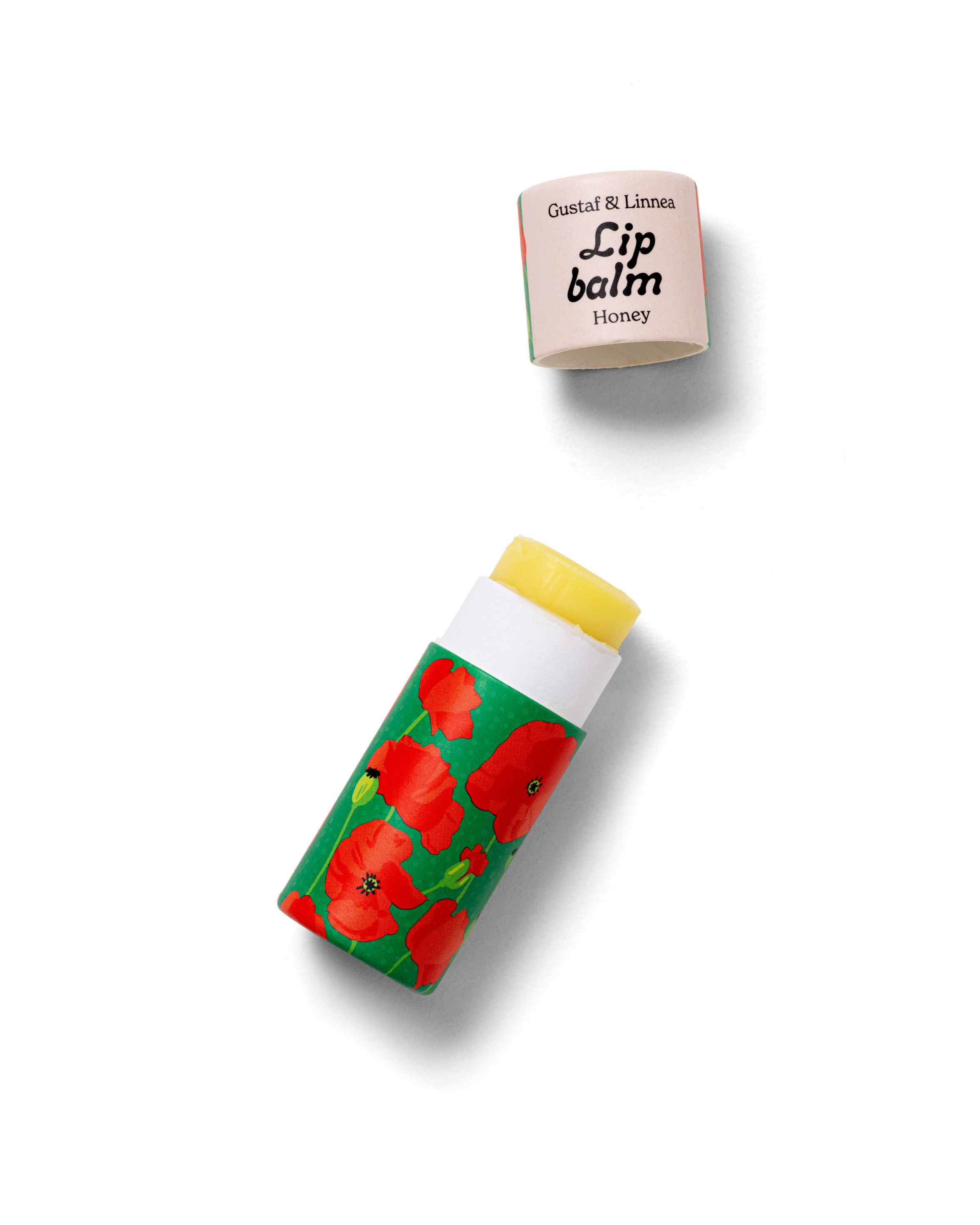 Handgjort läppcerat med vallmomotiv och naturliga ingredienser