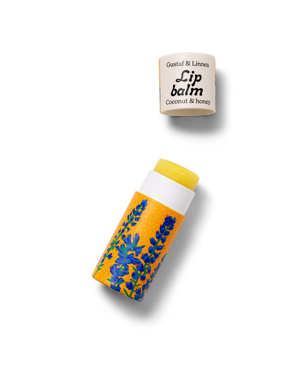 Handgjort läppcerat med blåeldsmotiv och naturliga ingredienser