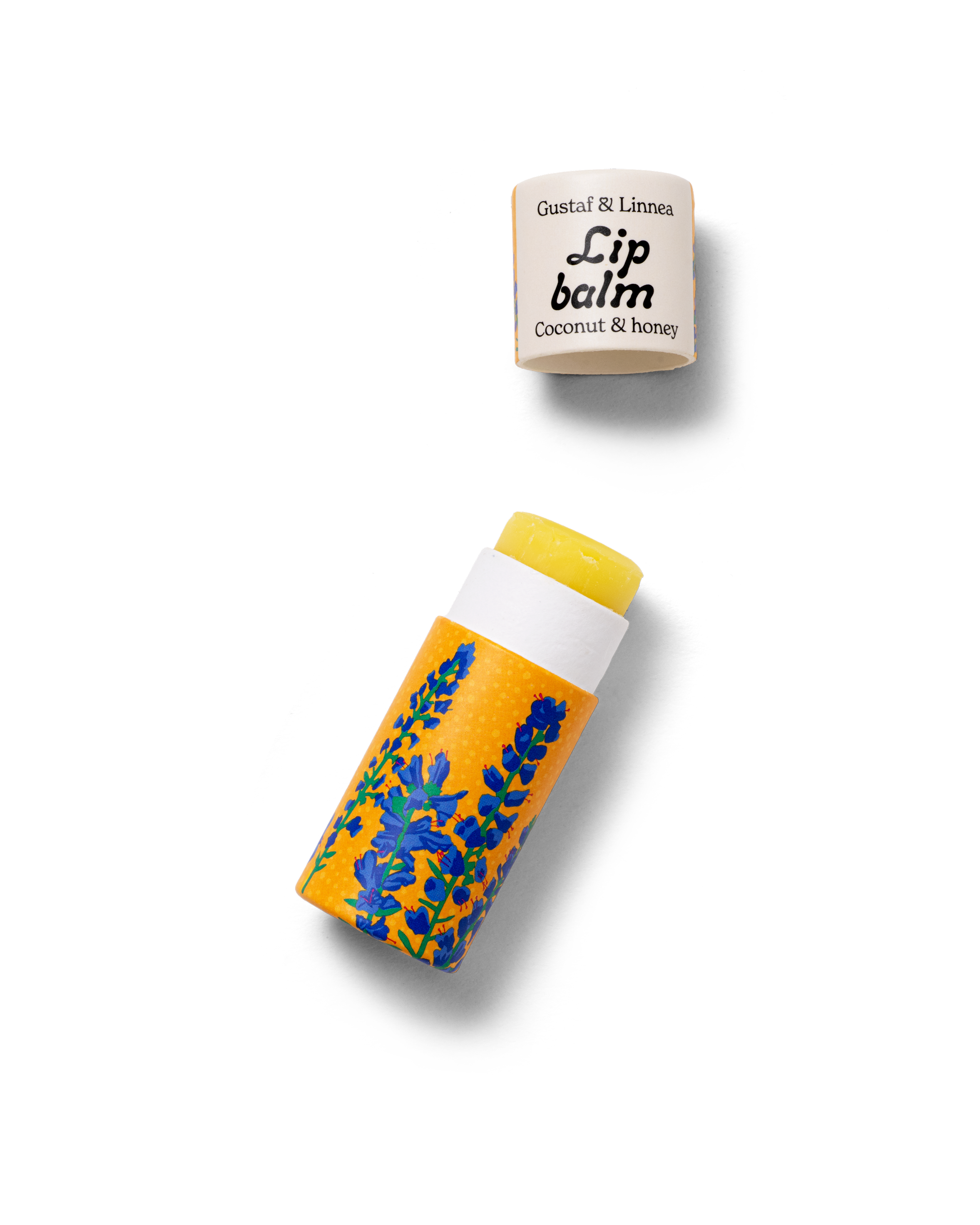 Handgjort läppcerat med blåeldsmotiv och naturliga ingredienser