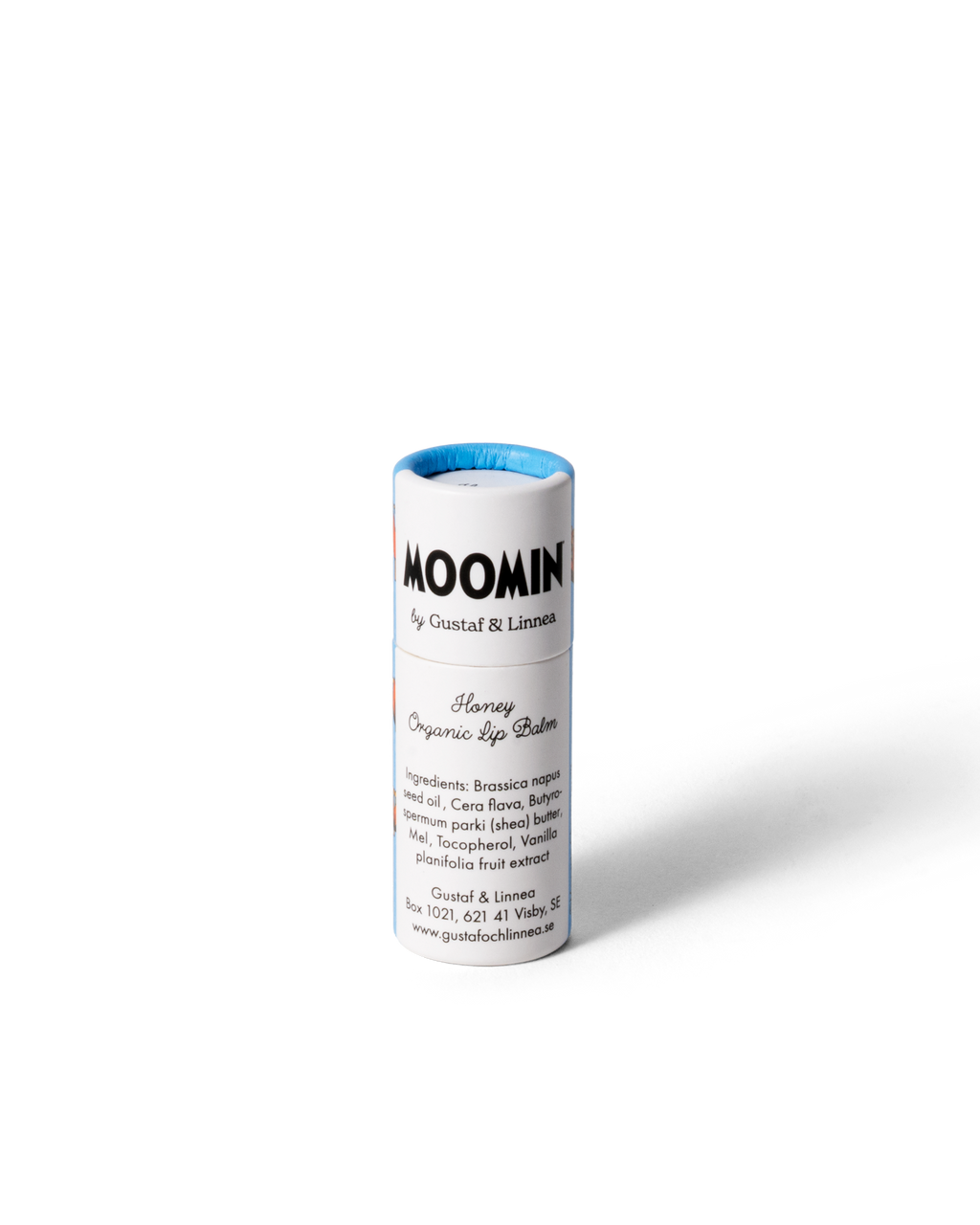 Baksida av läppcerat Muminmamma med ingrediensinformation