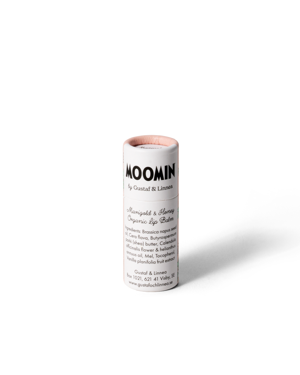 Baksida av förpackning för läppcerat Mumin Sniff