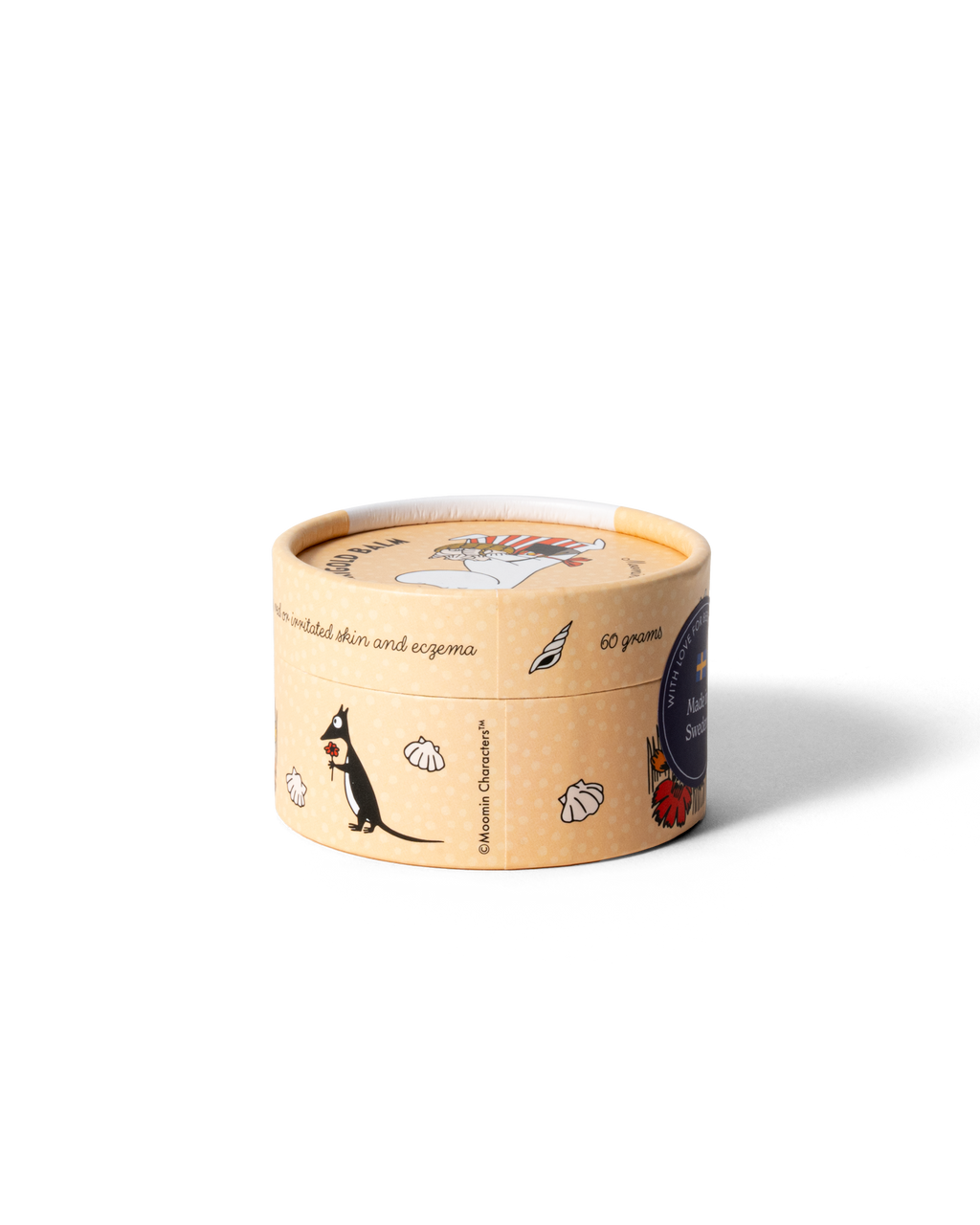 Mumin ringblomssalva med Muminmamman – ekologisk hudsalva i plastfri förpackning.