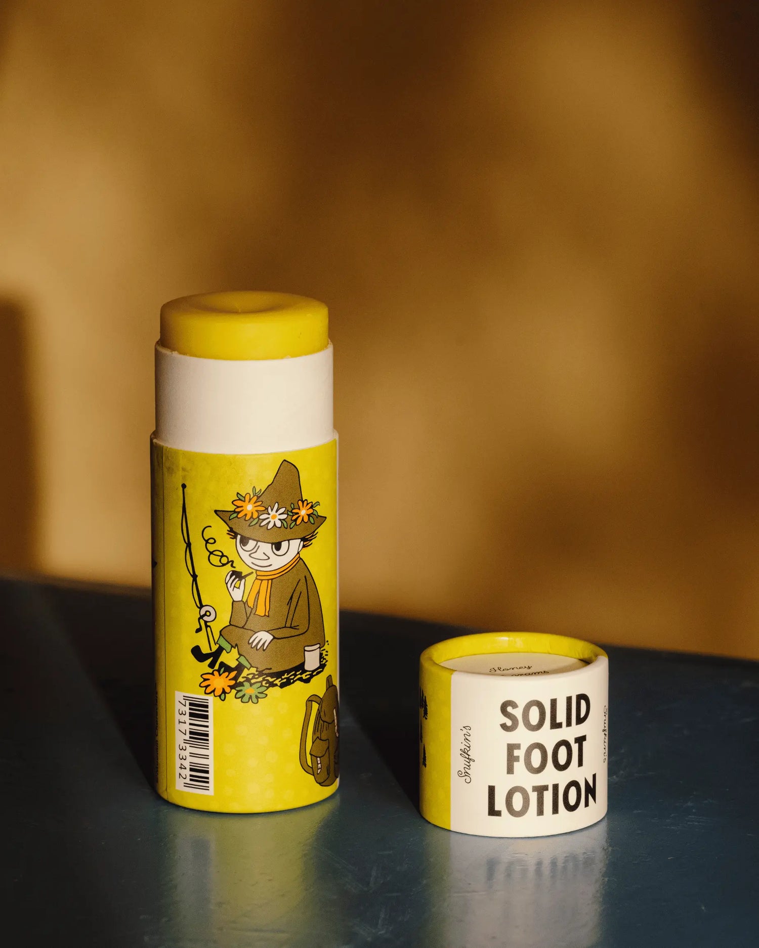 An opened Moomin Solid foot lotion.